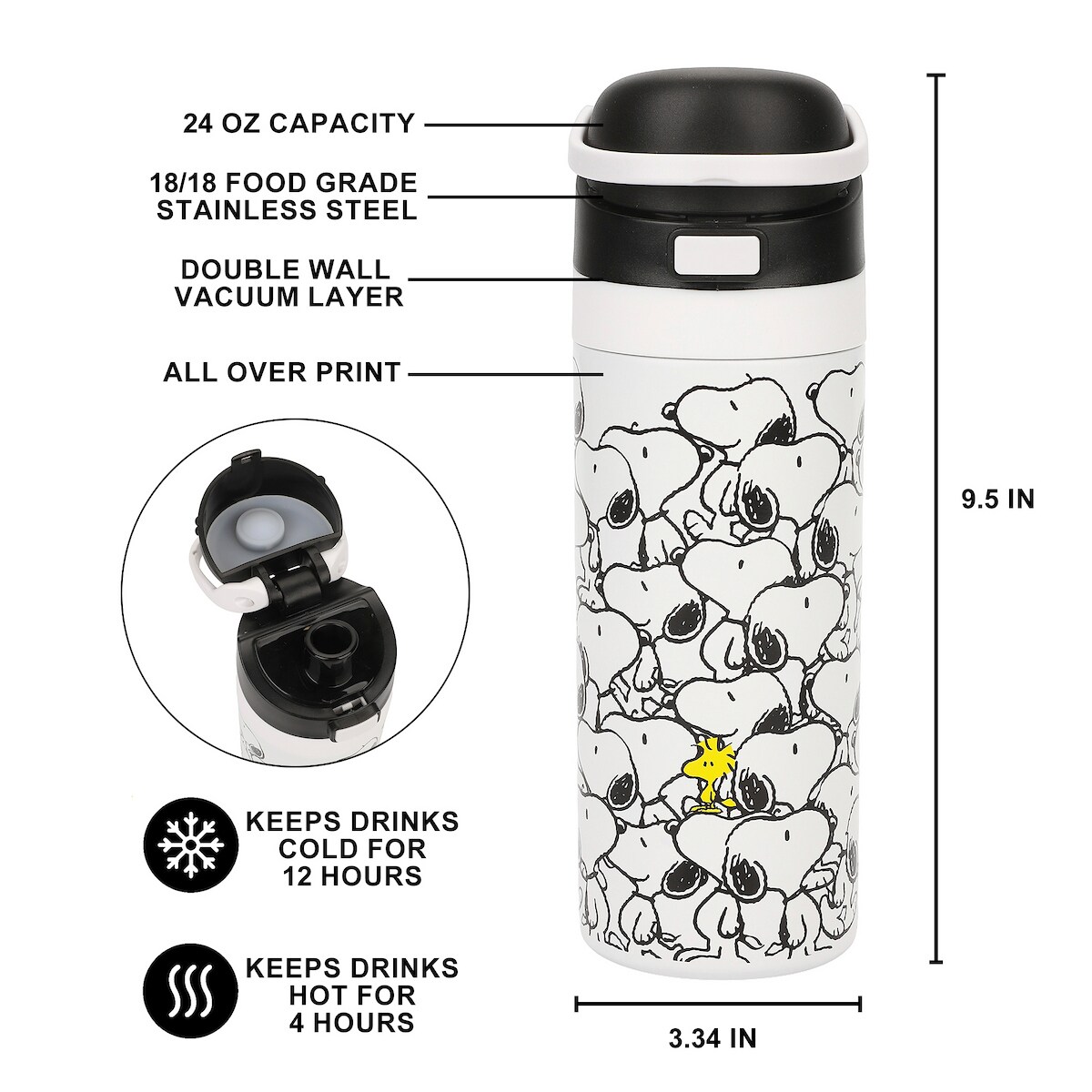 Peanuts Snoopy and Woodstock 24 Oz. Stainless Steel Water Bottle