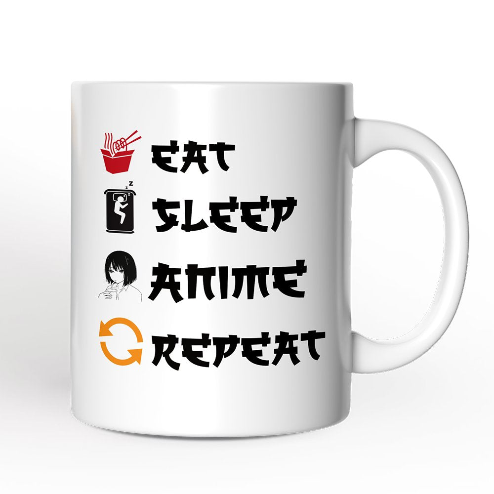 Eat Sleep Anime Repeat Mug, Funny Anime Lover Gift