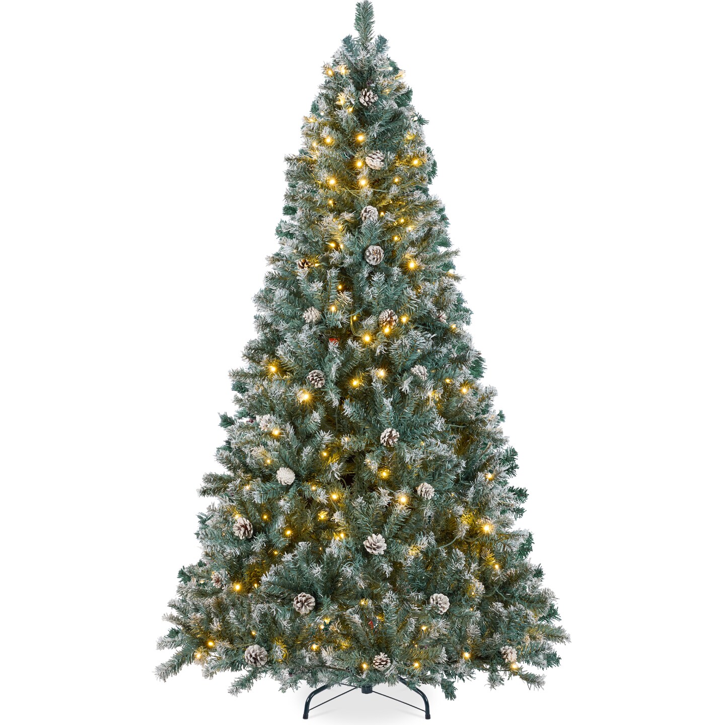 Best Choice Products Pre-Lit Pre-Decorated Holiday Christmas Pine Tree w/ Flocked Tips, Lights, Base - Blue Spruce