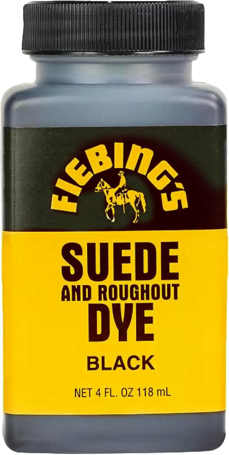 Fiebing&#x27;s Black Suede Dye (4 oz) - Recolor, Brighten &#x26; Restore Suede &#x26; Roughout Leather Shoes, Furniture, Purse - Includes Wool Dauber for Easy Application - Flexible When Dry, Won&#x27;t Crack or Peel