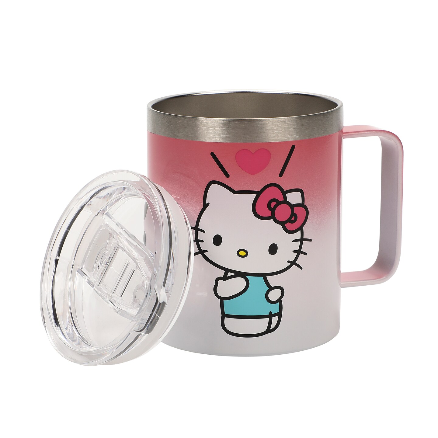 Hello Kitty Text and Character 14oz Vacuum Sealed Stainless Steel Coffee Mug