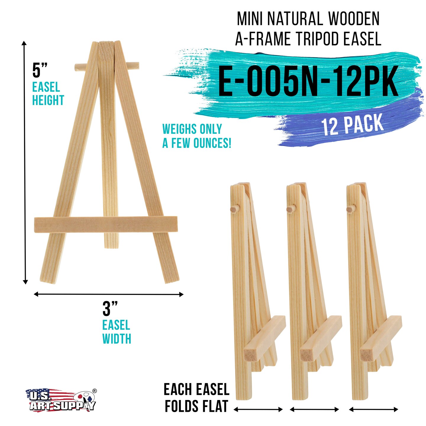 5&#x22; Mini Easel (12 Pack) - Natural Wooden A-Frame Tabletop Display Stand, Mini Easel Stand - Small Easels for Display, Small Canvases, Crafts, Business Cards, Signs, Photos, Gifts