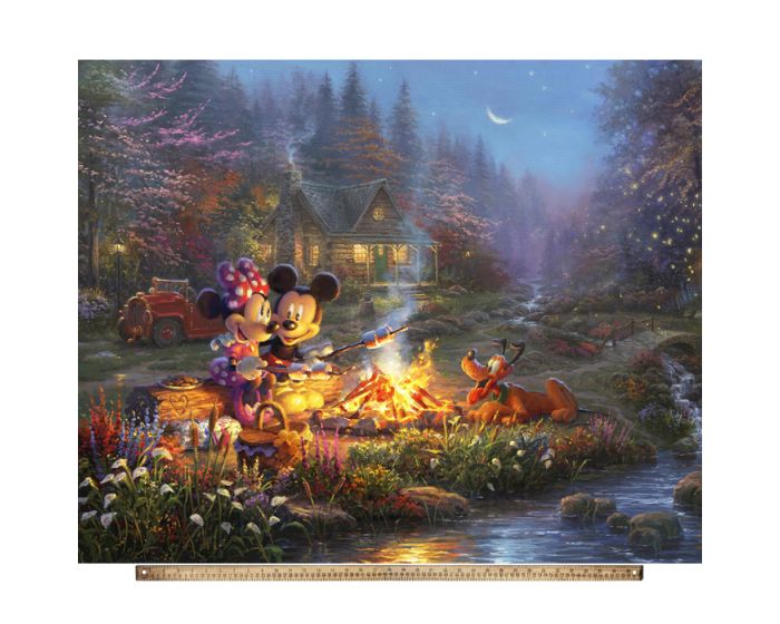Mickey Minnie Campfire Disney By Thomas Kinkade Licensed By David Textiles Digital Cotton Print Fabric Panel | 100% Cotton | Sold By the Panel