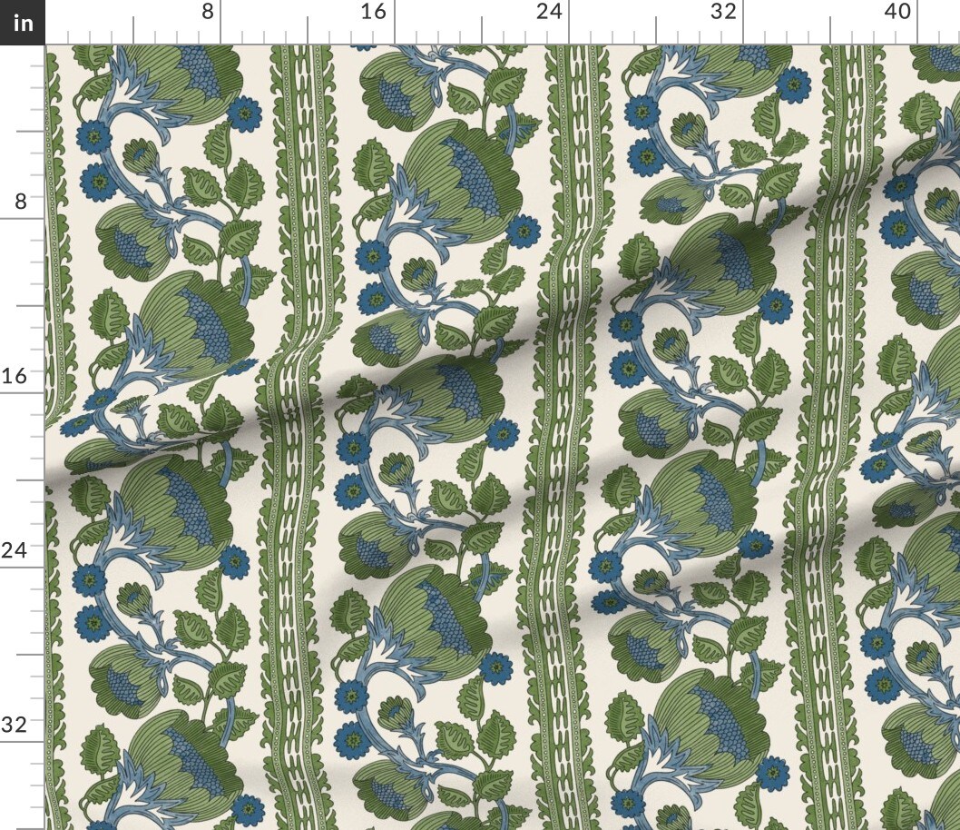 Floral Stripe Green and Blue Custom Printed Fabric by Spoonflower Various Fabrics by the Yard or Fat Quarter 16799459