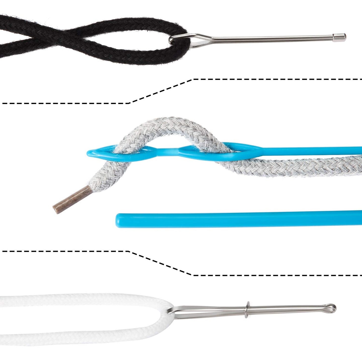 8 Pcs Drawstring Threader Tool Set, 2 Flexible Plastic Drawstring Replacement Tool 2 Metal Threaders 2 Metal Tweezers and 2 Cord Locks for Shorts Hoodies