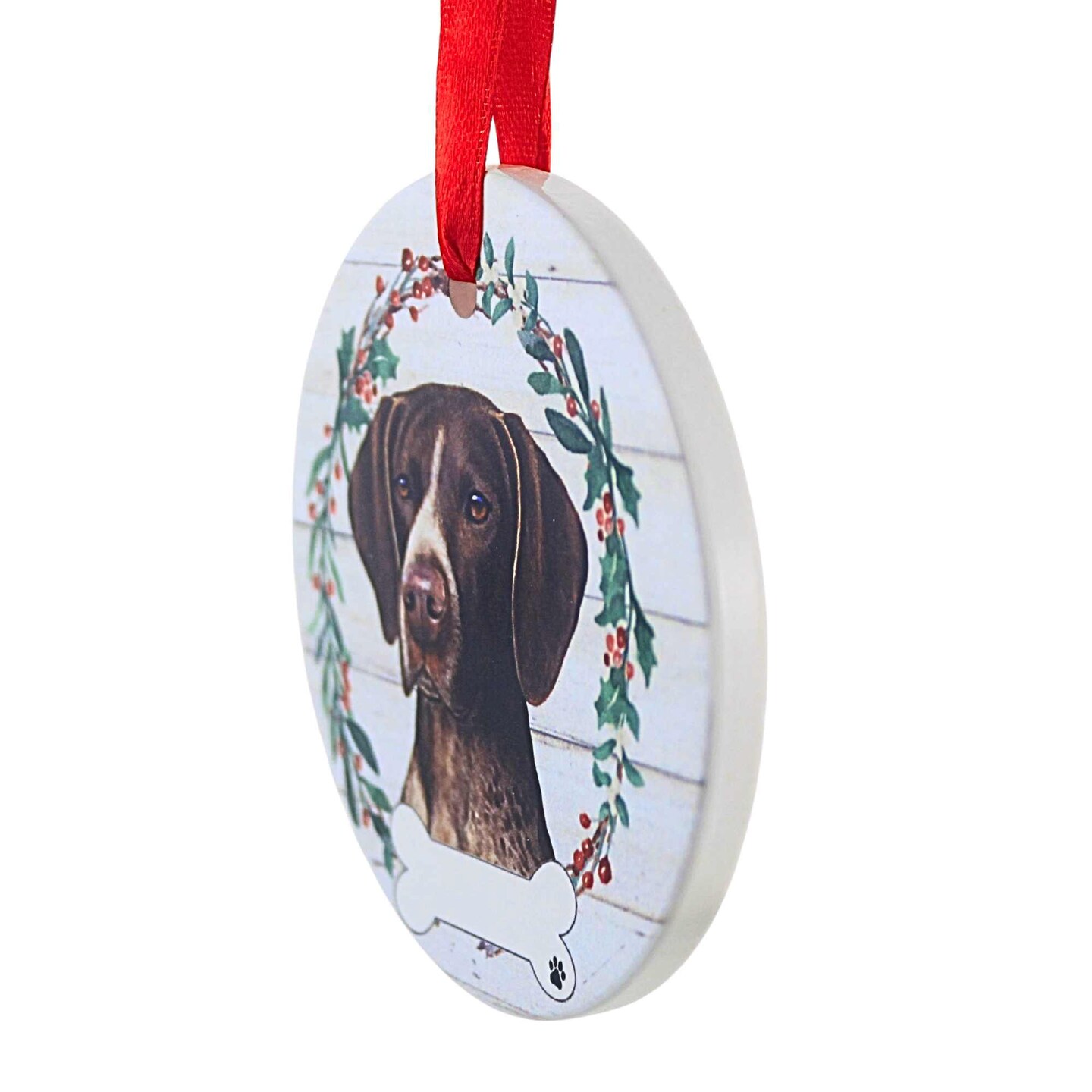 E & S Imports 3.5 Inch Ceramic German Shorthair Pointer Ornament Christmas Tree Ornament , Christmas Decor Dog Puppy Ribbon Cherish Pet