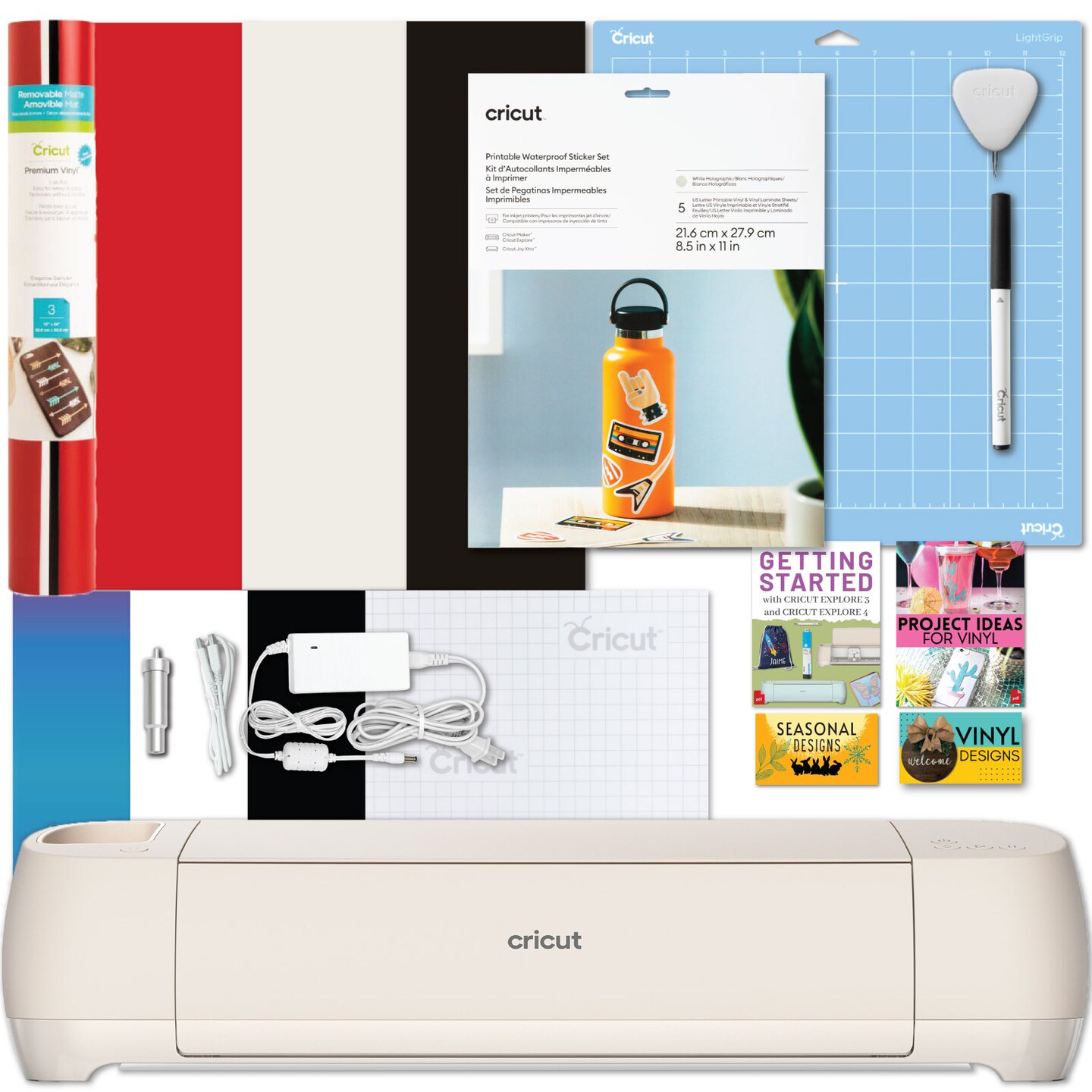 Cricut Explore 4 Cutting Machine and Vinyl Roll with Printable Sticker Paper Bundl