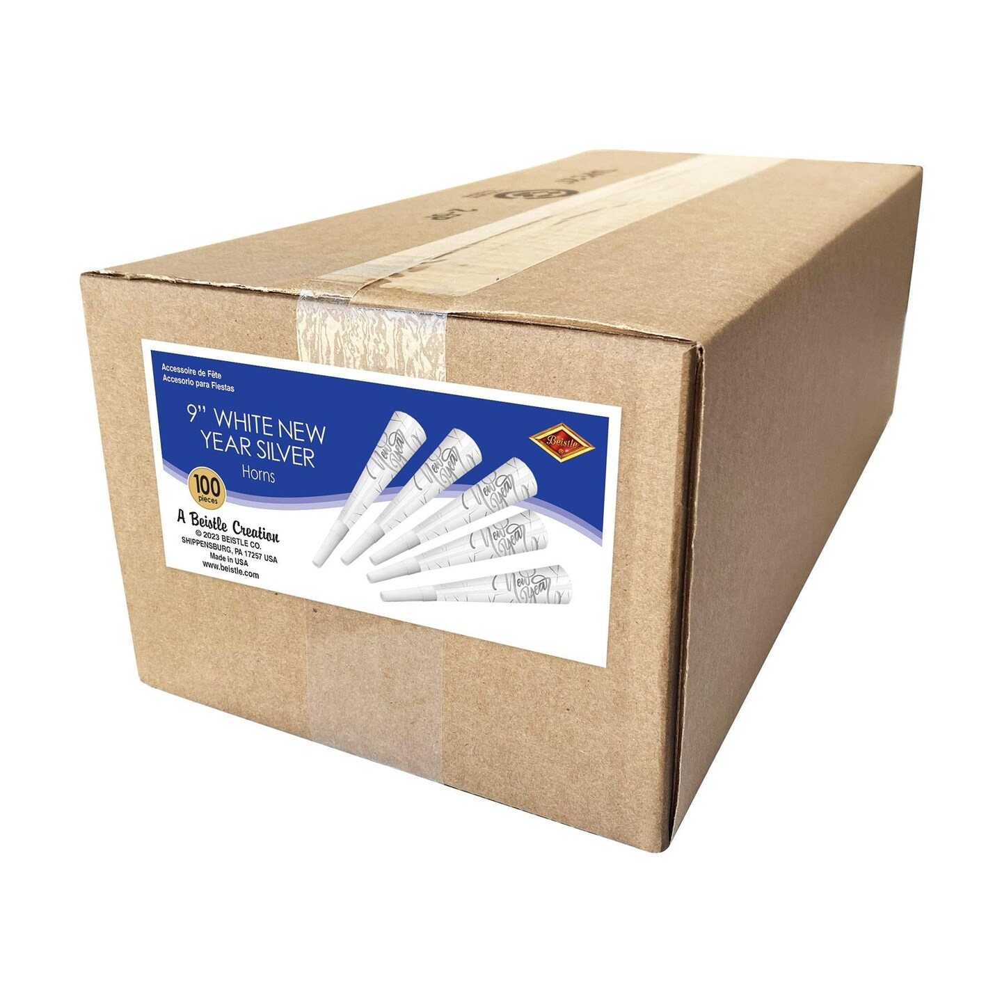 100 Pack Beistle White New Year Silver Horns