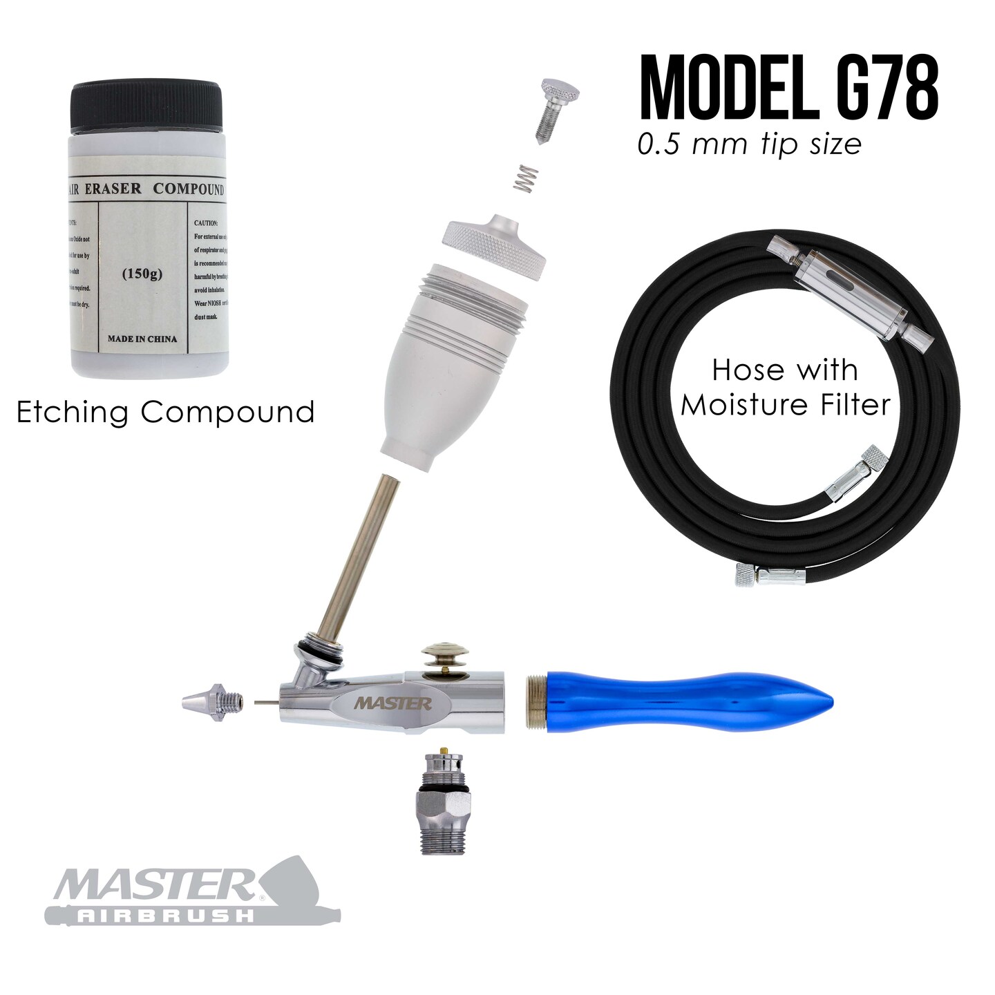 Single-Action Gravity Feed Etching &#x26; Abrasive G78 Airbrush Kit with High Performance Airbrush Air Compressor with Air Storage Tank