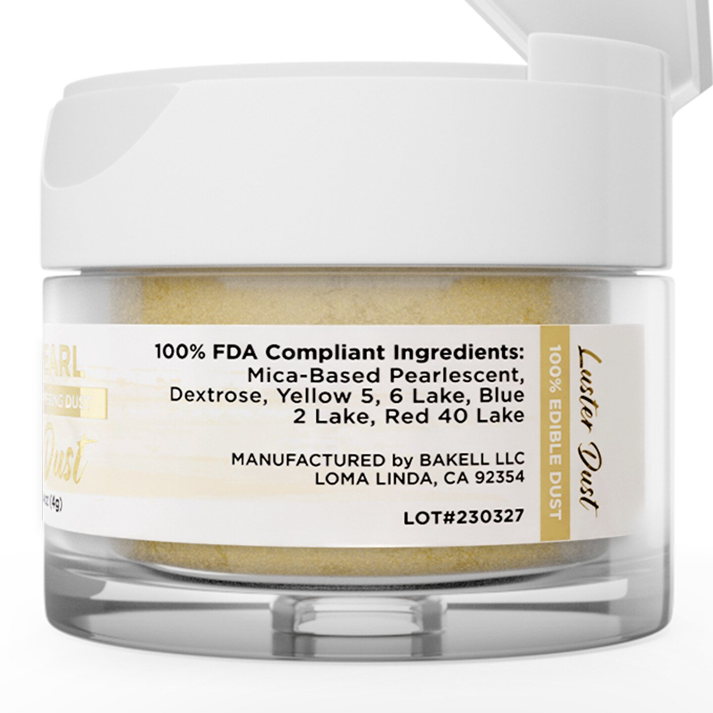 Bakell - Gold Pearl Luster Dust (4g, 1x Jar) Edible Vegan Dust & Paint for Baking, Desserts and Beverages