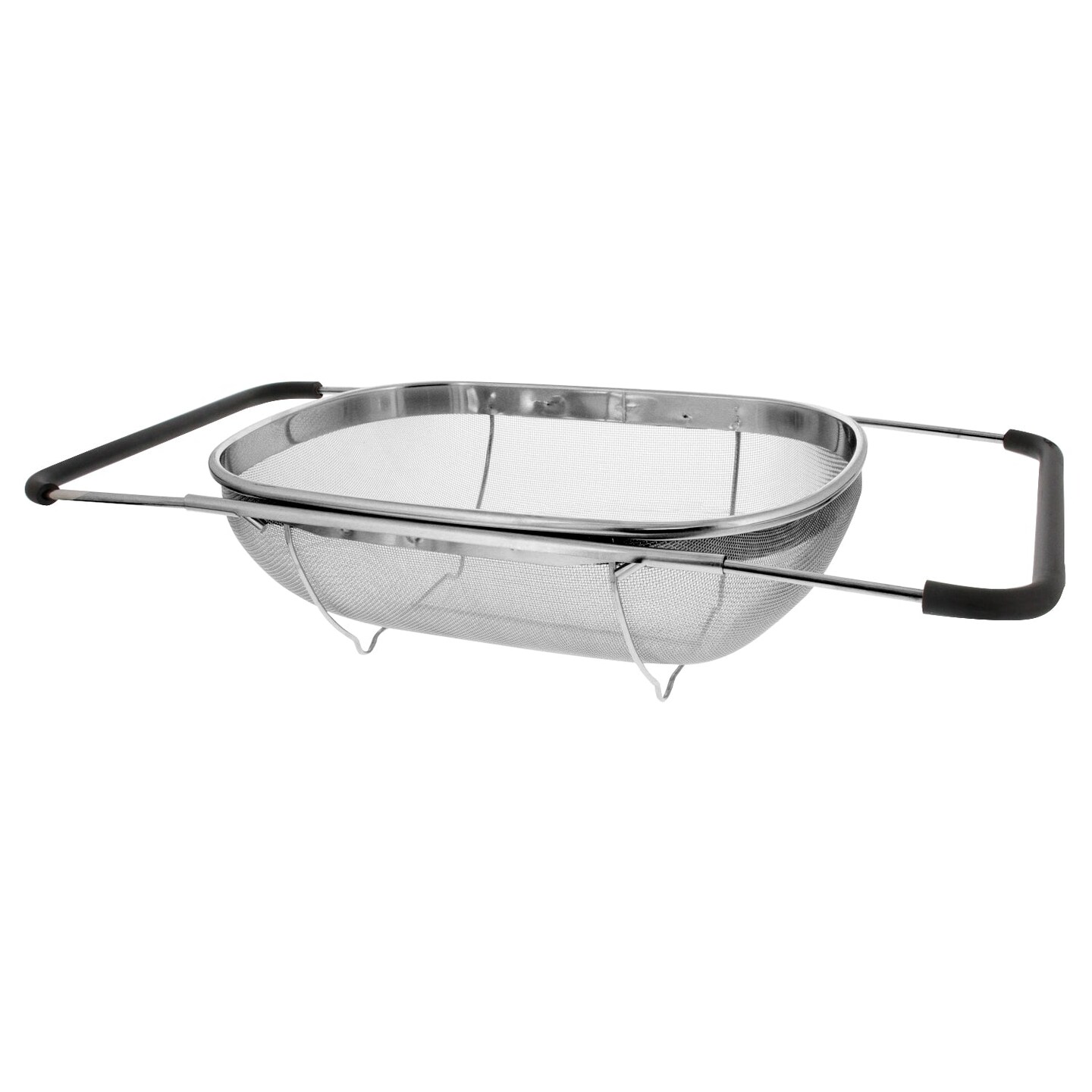 U.S. Kitchen Supply&#xAE; Premium Quality Over The Sink Stainless Steel Oval Colander with Fine Mesh 6 Quart Strainer Basket &#x26; Expandable Rubber Grip Handles