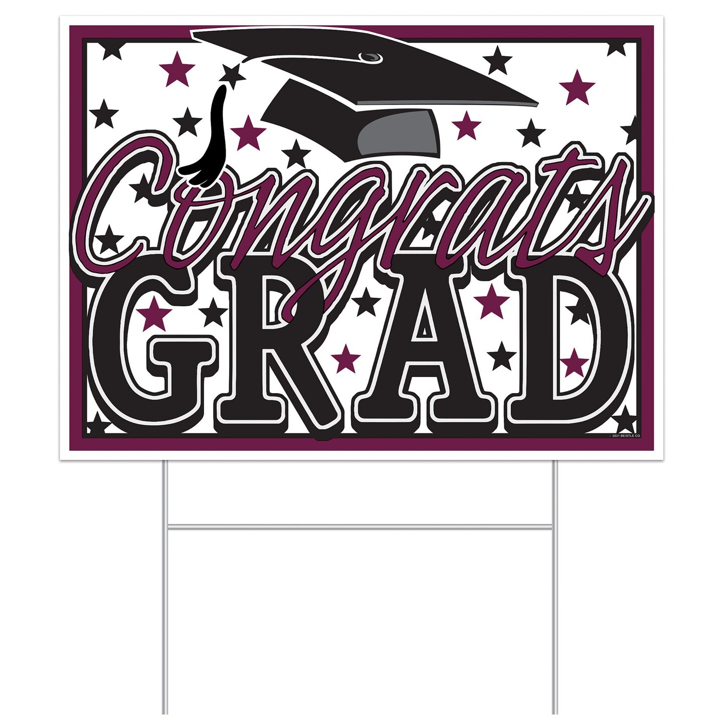 6 Pack Beistle Burgundy Plastic Congrats Grad Yard Sign