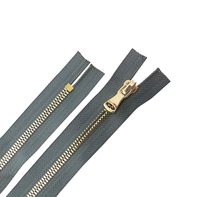 5MM Closed Bottom Zipper Gray Tape Brass Teeth 7 Inches