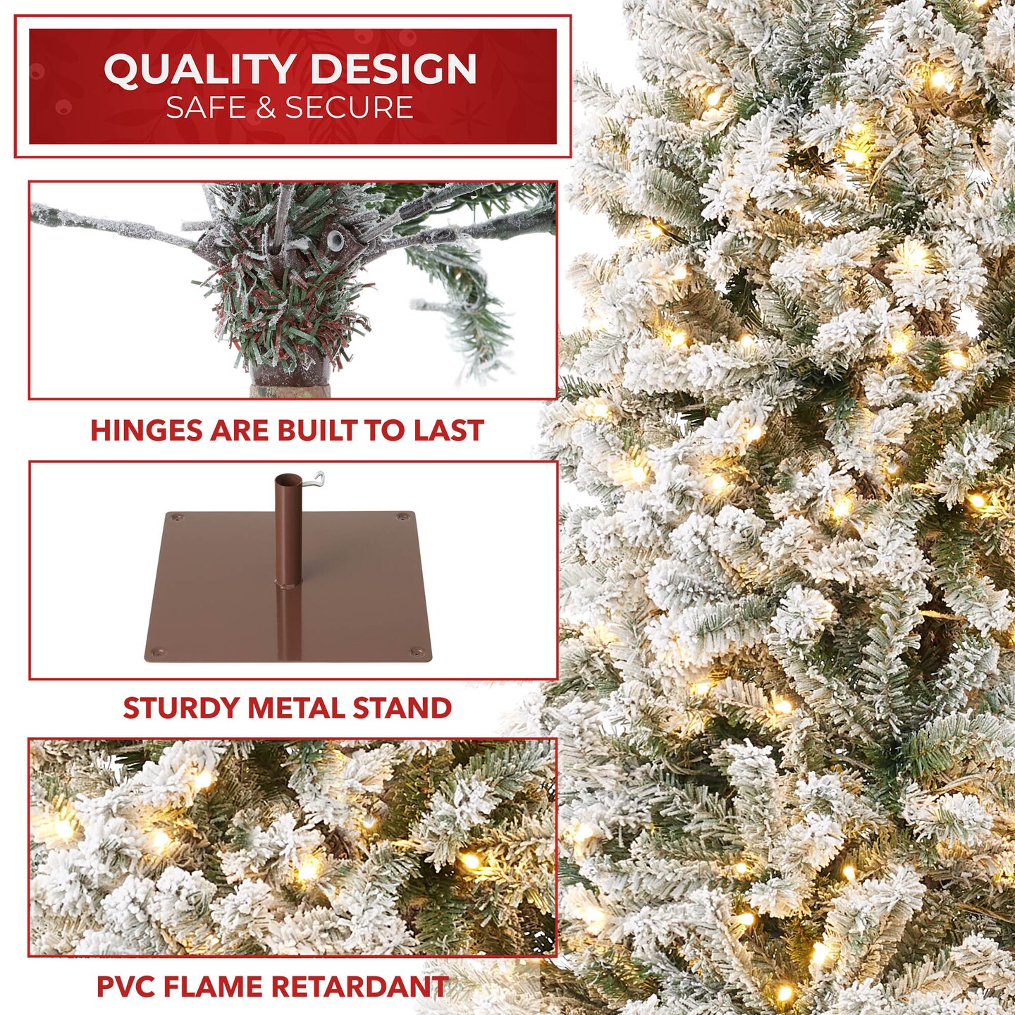 Casafield Pre-Lit Realistic Pencil Alpine Fir Artificial Holiday Christmas Tree with LED Lights and Metal Stand