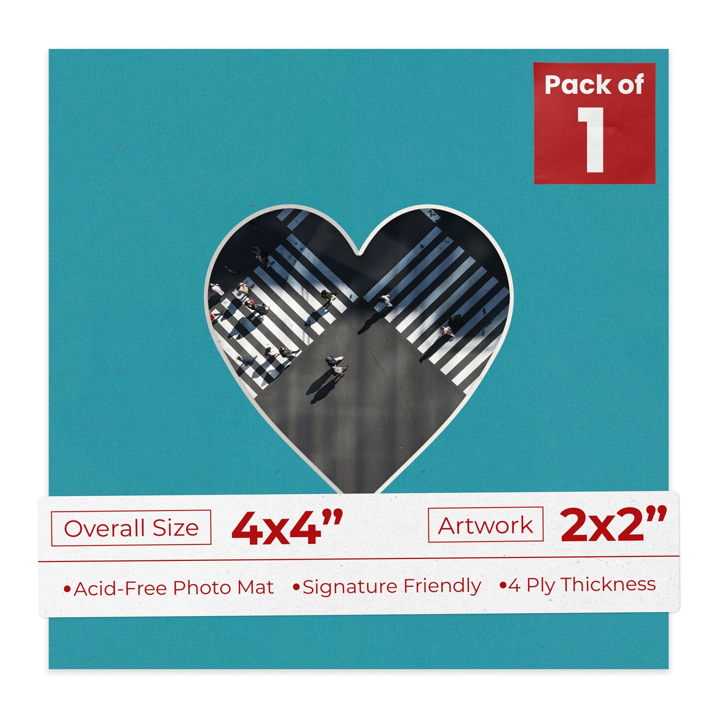 Ocean Blue Mat Board for 4x4 Inch Frames - Heart Opening for 2x2 Photos