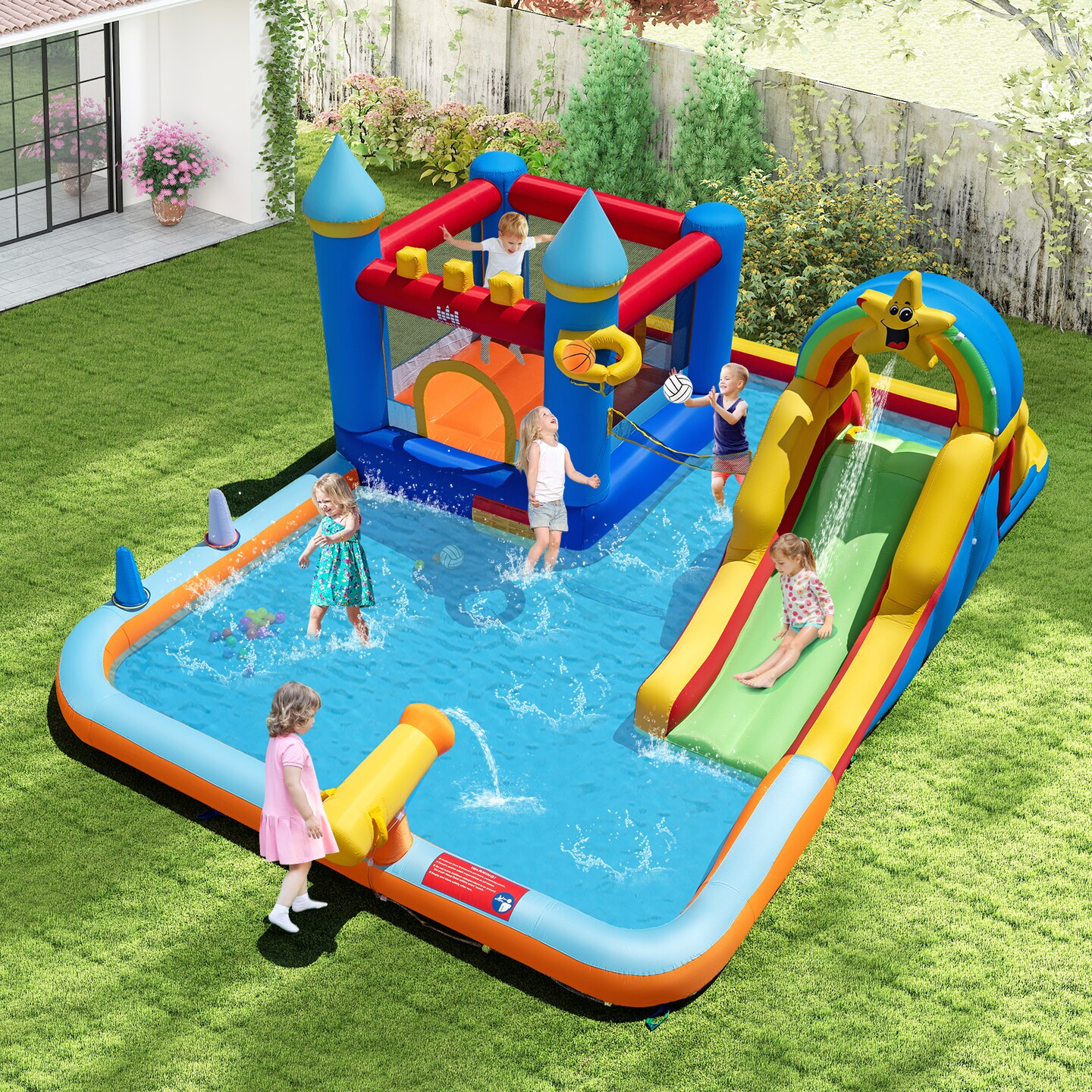 Colorful Inflatable Water Park Slide Bouncer Jumping Mat Climbing Wall for Kids