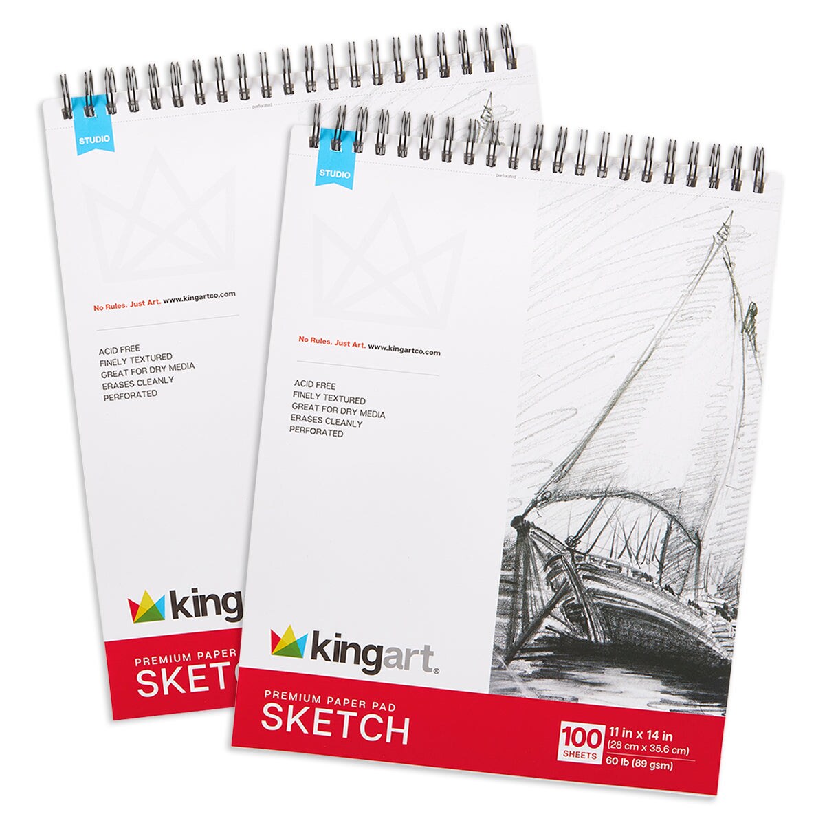 KINGART® Sketch Paper Pads - Top Spiral – 11" x 14" (2 Pack, 100 Sheets Each)