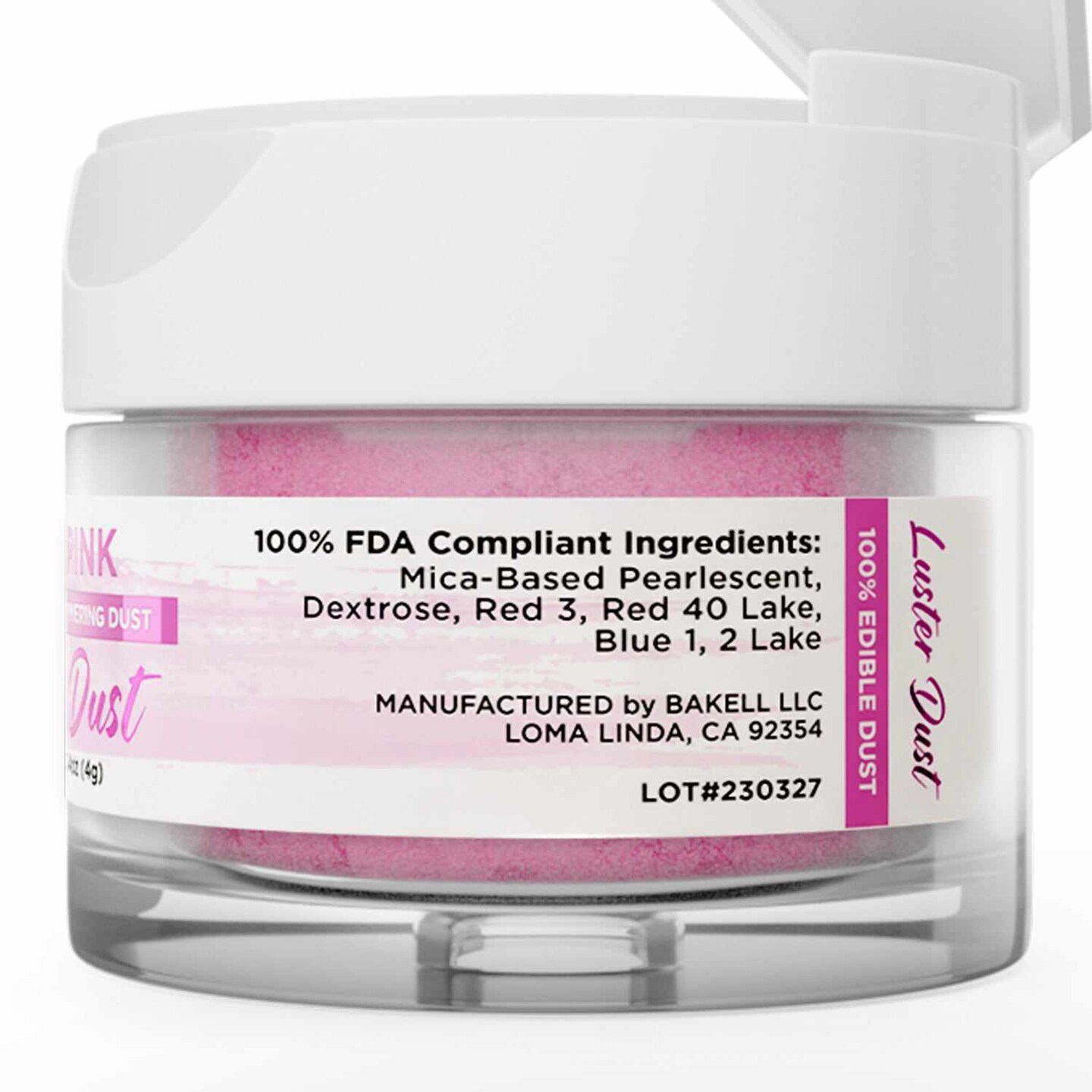 Bakell - Deep Pink Luster Dust (4g, 1x Jar) Edible Vegan Dust & Paint for Baking, Desserts and Beverages