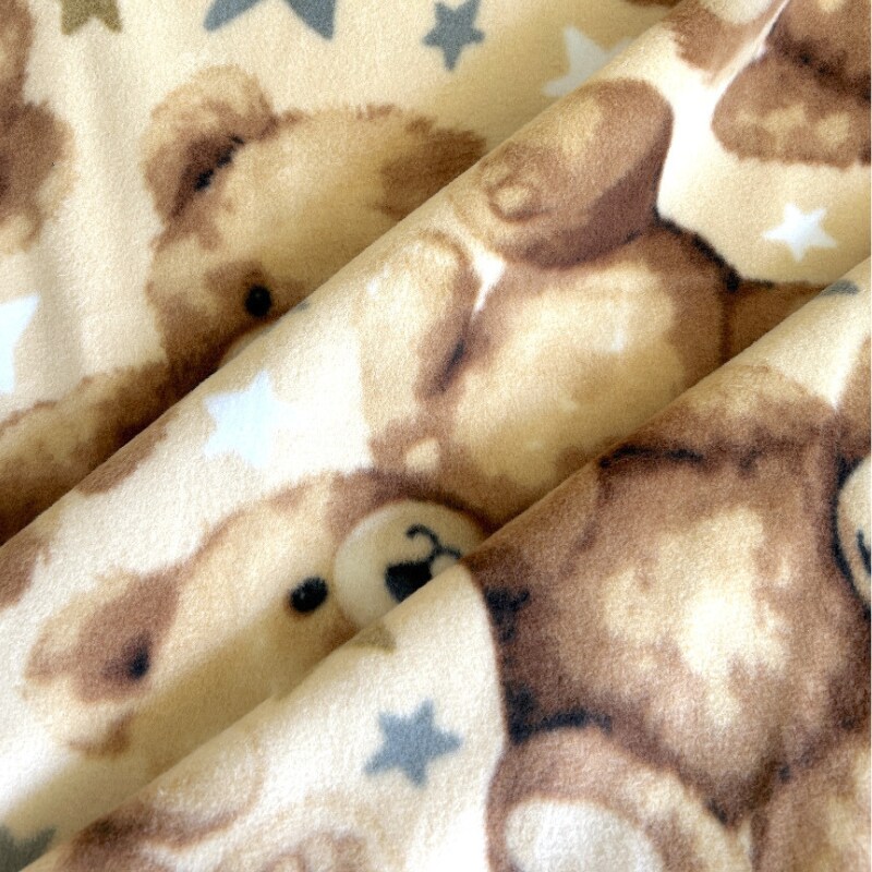 Teddy Bear Stars Anti-Pill Premium No-Sew Throw Fleece Fabric Kit (50x60)