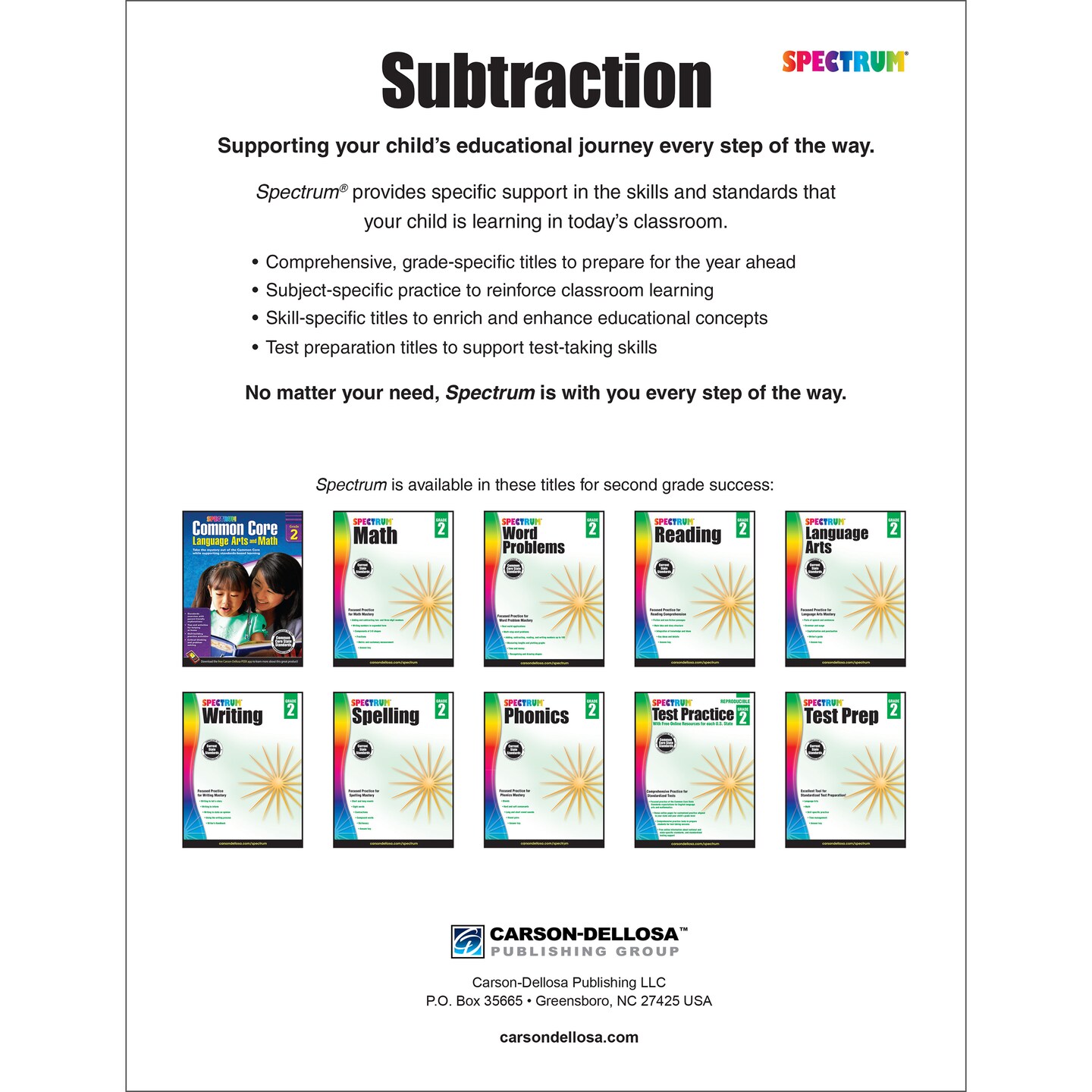 Spectrum Grade 2 Subtraction Workbook, Math Book for Kids Ages 7 to 8, Subtracting Within 1000, Place Value, Mathematics Equations, and More, Classroom or Homeschool Curriculum