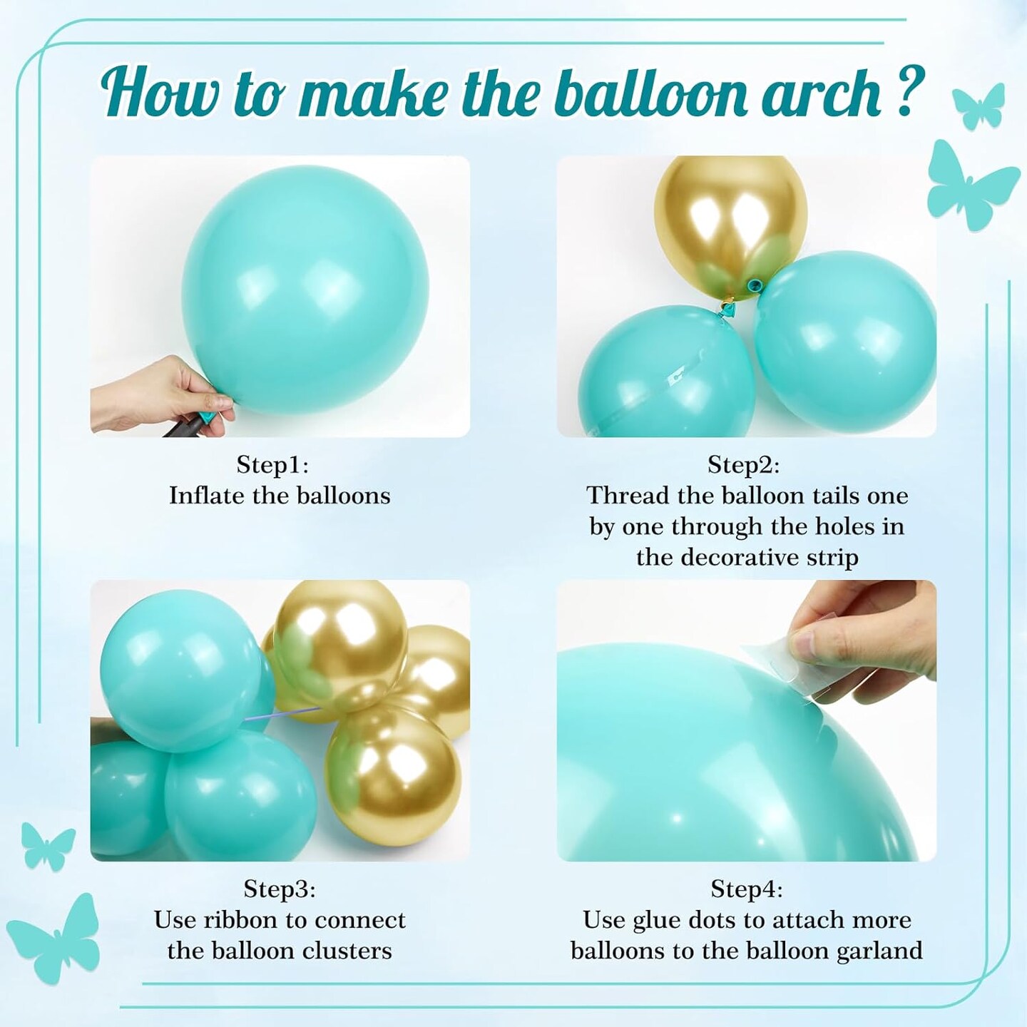 142pcs Teal Turquoise Balloon Arch Garland Kit with Teal Turquoise