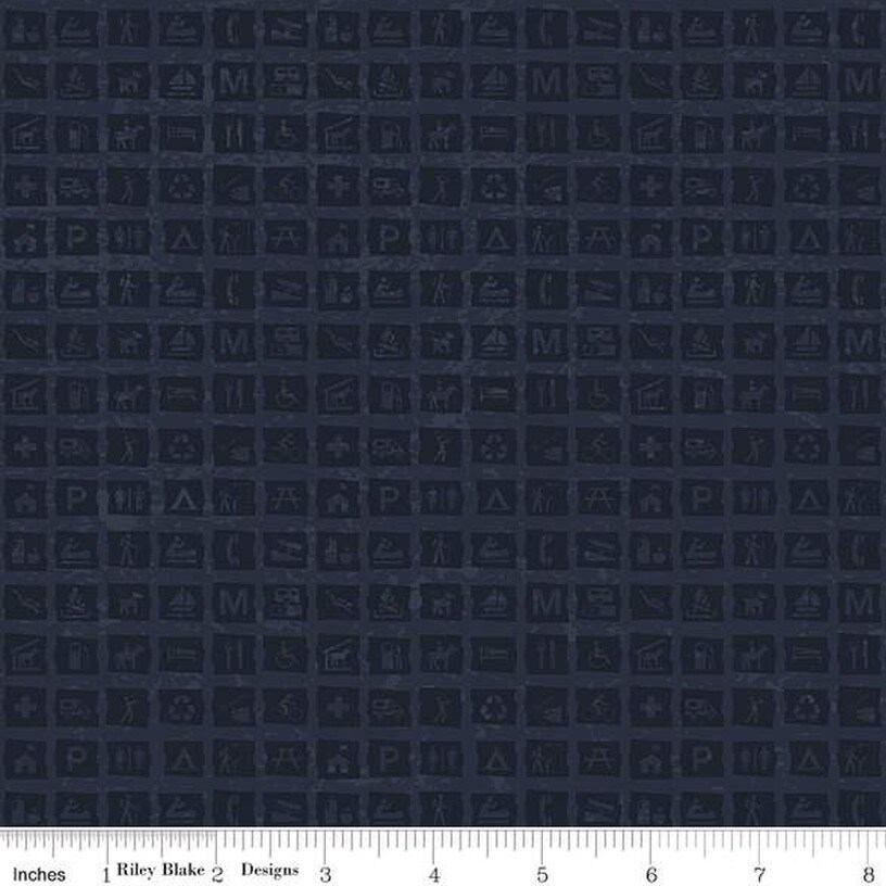 Signs in Navy (c13294-navy) | National Parks | Anderson Design Group | Riley Blake