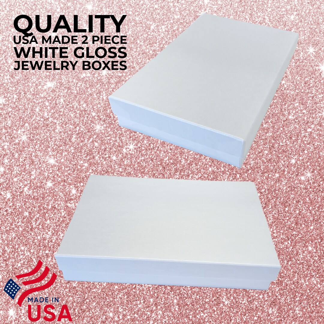 Made in the USA - 48 White Gloss Jewelry Boxes 5-7/16" x 3-1/2" x 1" Cardboard 2 piece jewelry boxes