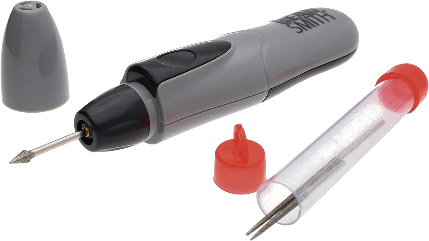 The Beadsmith Motorized Bead Reamer – Cordless: 2 AA Batteries – Included 3 Diamond Points – Use on Glass, Ceramic or Stone – Tools for Opening & Enlarging Holes & Softening & Smoothing Rough Edges