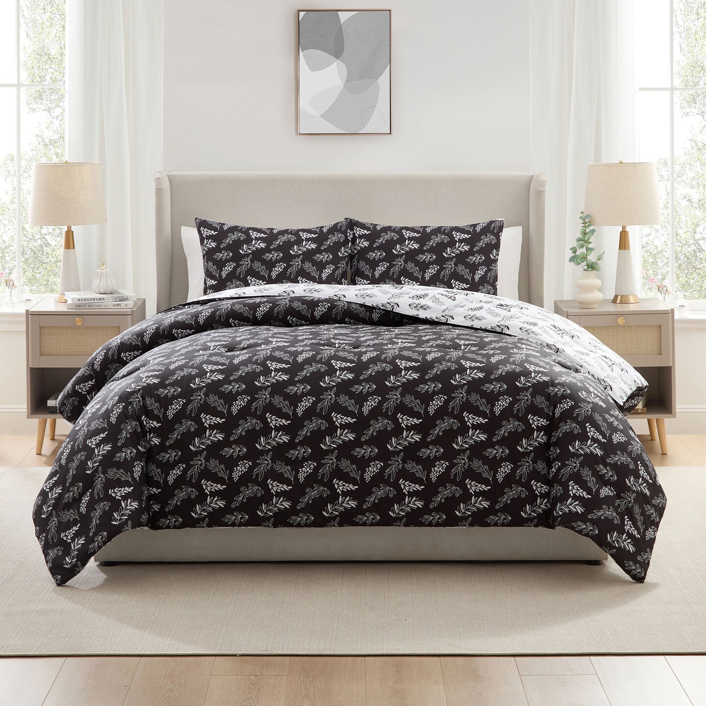 CraftBud 3PC Reversible Botanical Printed Comforter Bedding Set