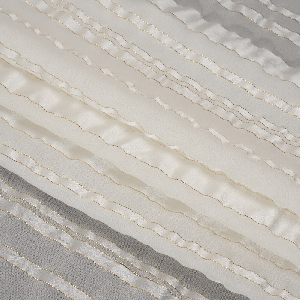 1 Yard White Gold Satin Burnout Stripe Silk Woven Fabric for Blouses Dresses 55" Width
