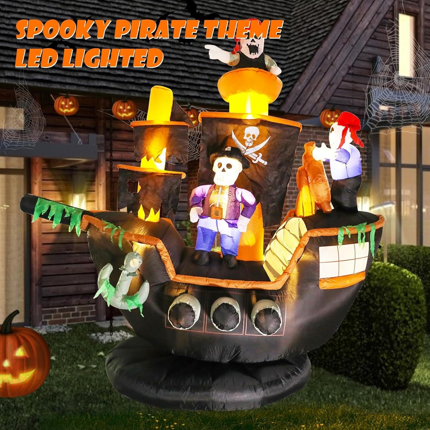 Halloween Inflatables Pirate Ship - Giant 7FT Skeletons Ghosts (Pirate Ship Inflatable)