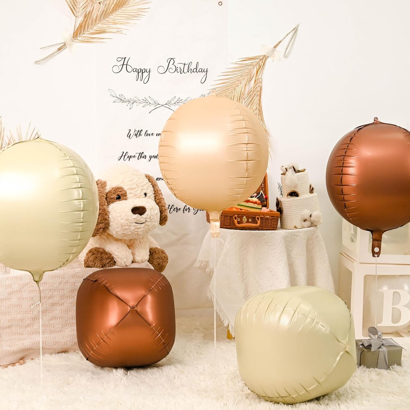Giant 4D Foil Balloons(&#x9;Cream Brown White)