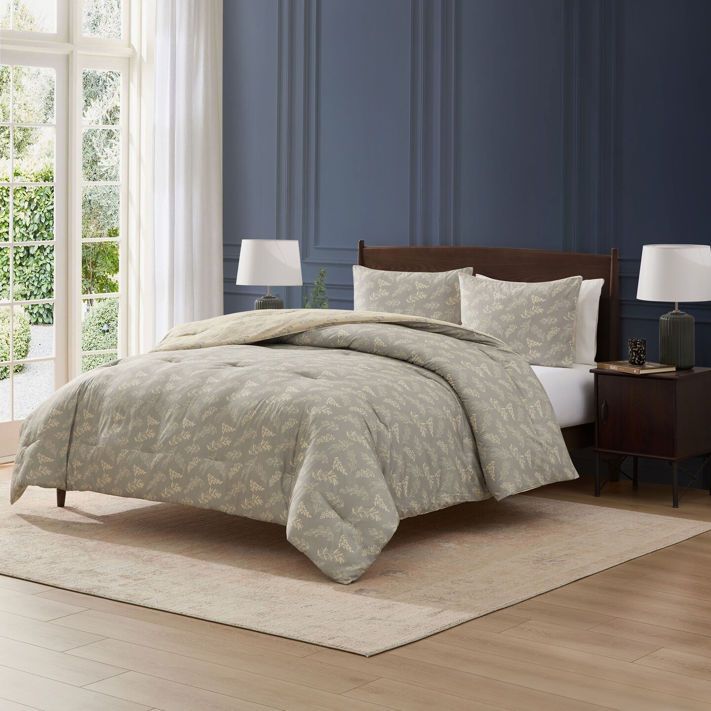 CraftBud 3PC Reversible Botanical Printed Comforter Bedding Set