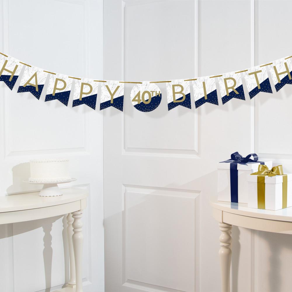 12 pc Bulk Navy and Gold Birthday Banners