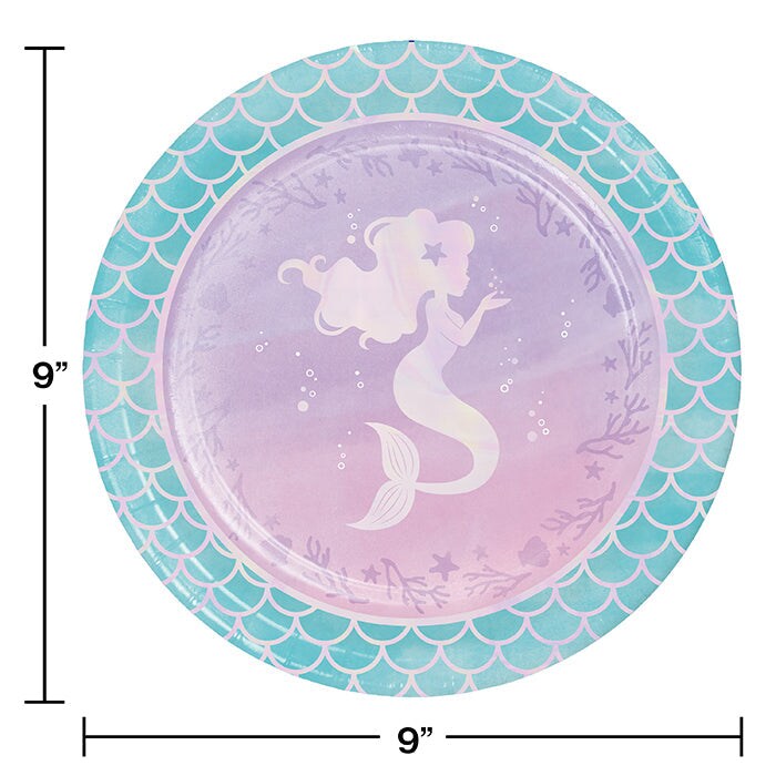 96 pc Bulk Iridescent Mermaid Party Dinner Plates