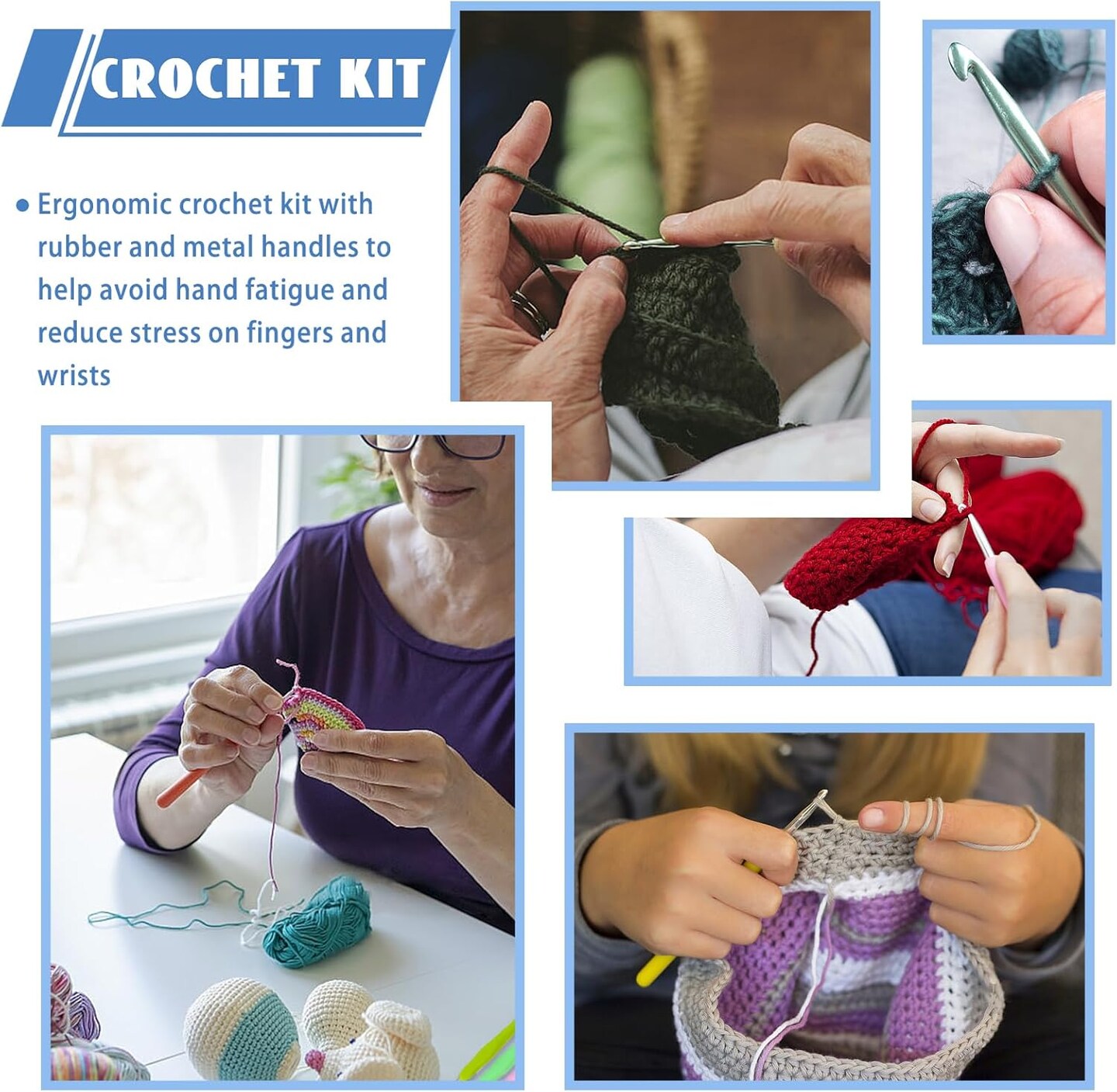 120Pcs Crochet Needles Set - Crochet Hooks with Case, Stitch Markers, Blunt Needles, Plastic Sewing Needles, Stitch Holders, Crochet Knitting Accessories, Crochet Kit for Beginners