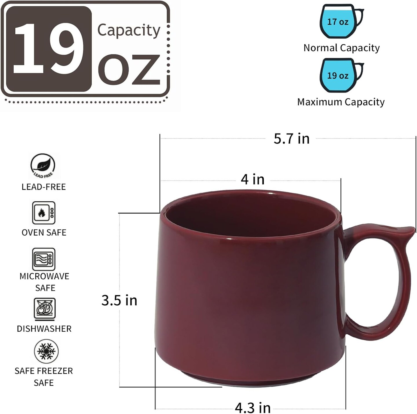19 oz Large Coffee Mugs Set of 4, Stackable Ceramic Coffee Mugs