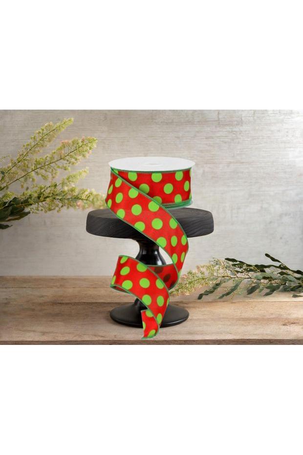 1.5&#x22; Large Polka Dot Ribbon: Red &#x26; Lime Green (10 Yards)