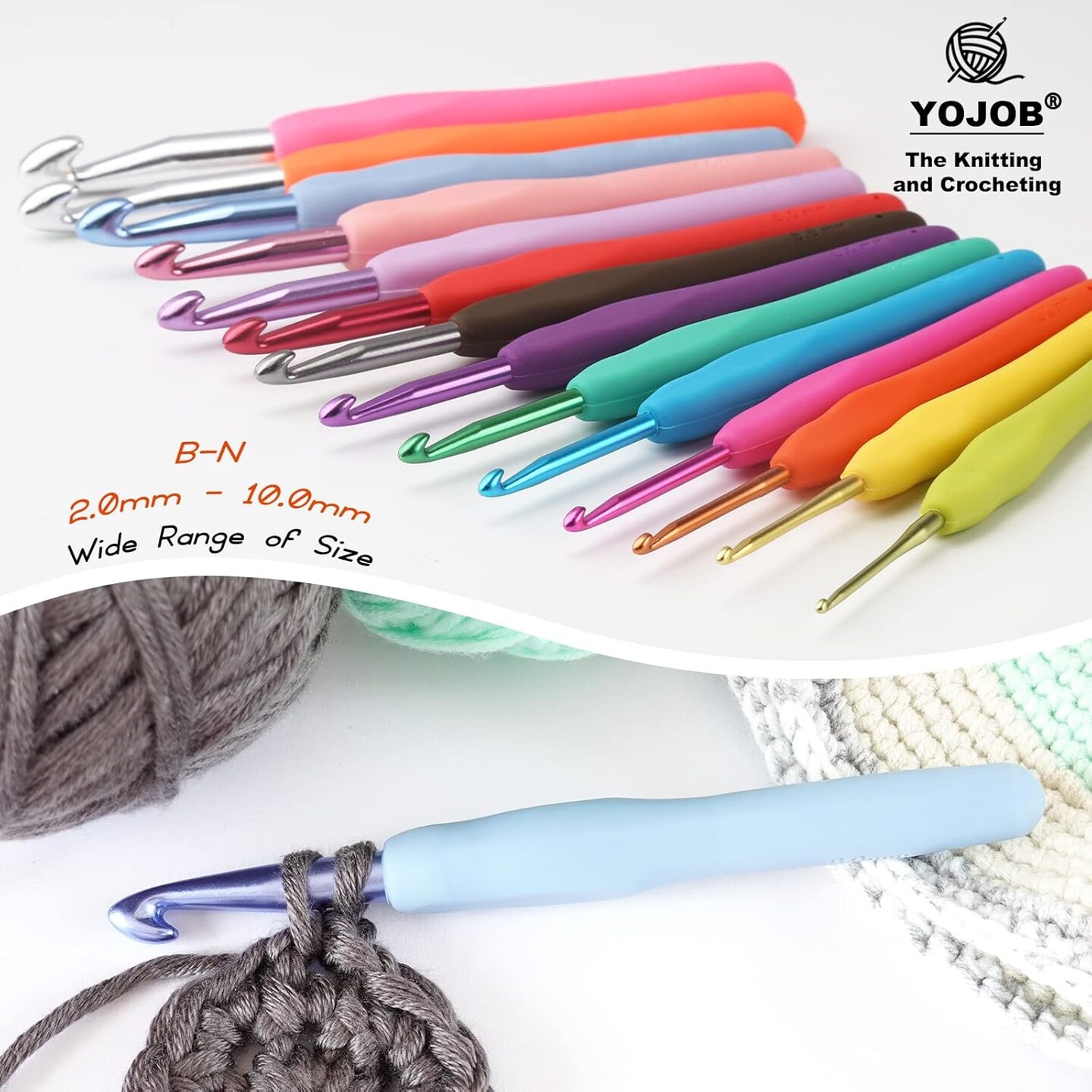 2Pack Size 7.0mm, L / 8.0mm Crochet Hooks, Super Smooth &#x26; Ergonomic for Beginner and Advanced