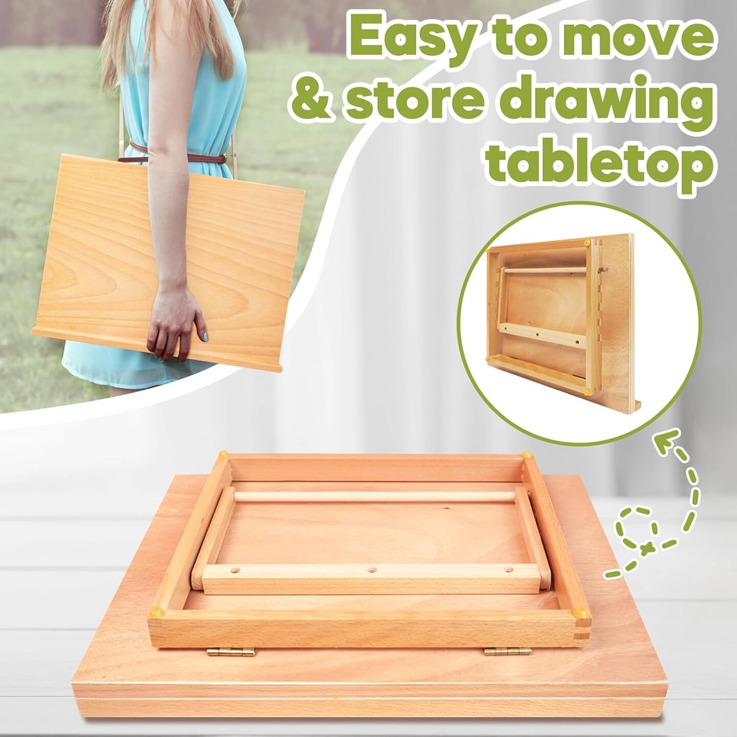 Wooden Tabletop Easel A3 Drawing Board with 5 Adjustable Angles, Smooth Suraface Art Easel for Adults, Artists, Beginners, Students