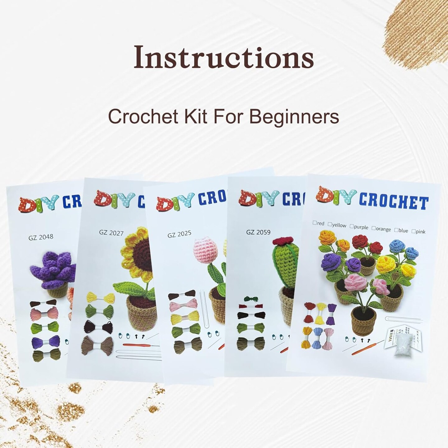 5PCS Crochet Kit for Beginners, Learn to Crochet Kits for Adults and Kids, Starter Craft Knitting Flower Kit