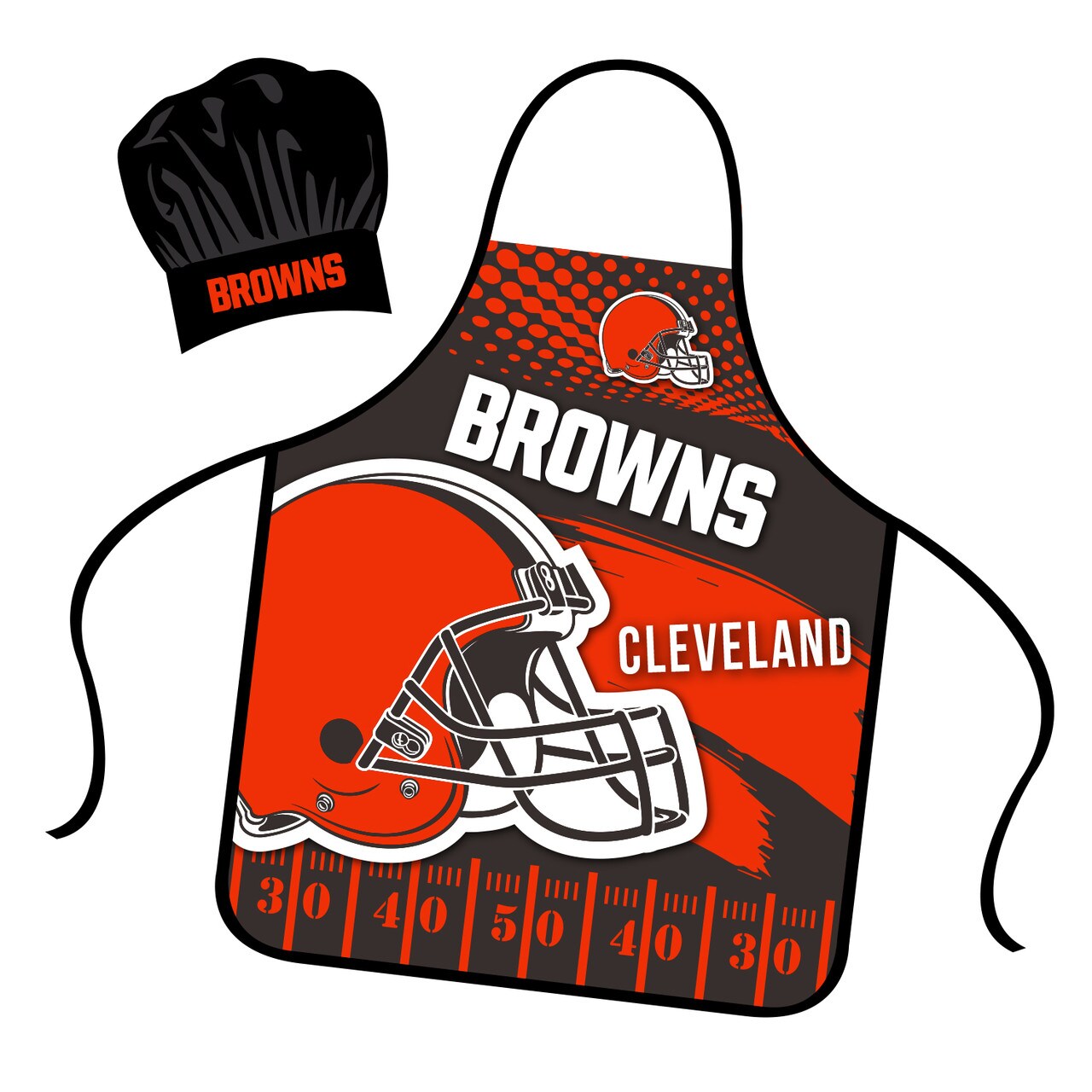 Mojo Licensing Cleveland Browns Apron Chef Hat Set Full Color Universal Size Tie Back Grilling Tailgate BBQ Cooking Host