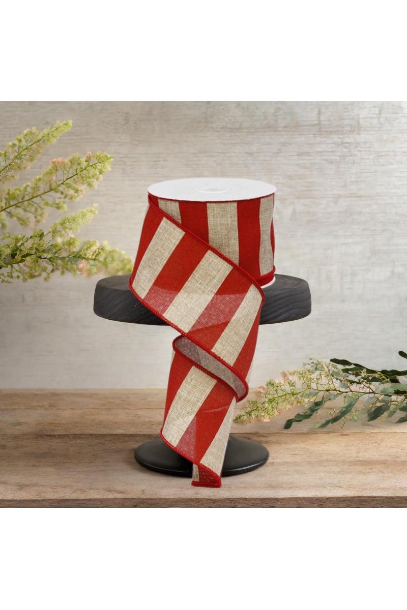 2.5&#x22; Royal Canvas Wide Stripe Ribbon: Natural &#x26; Red (10 Yards)