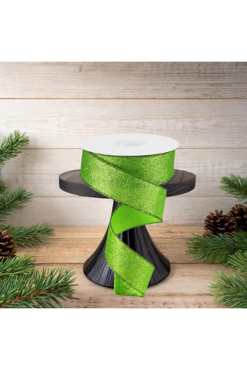 1.5&#x22; Shimmer Glitter Ribbon: Lime Green (10 Yards)