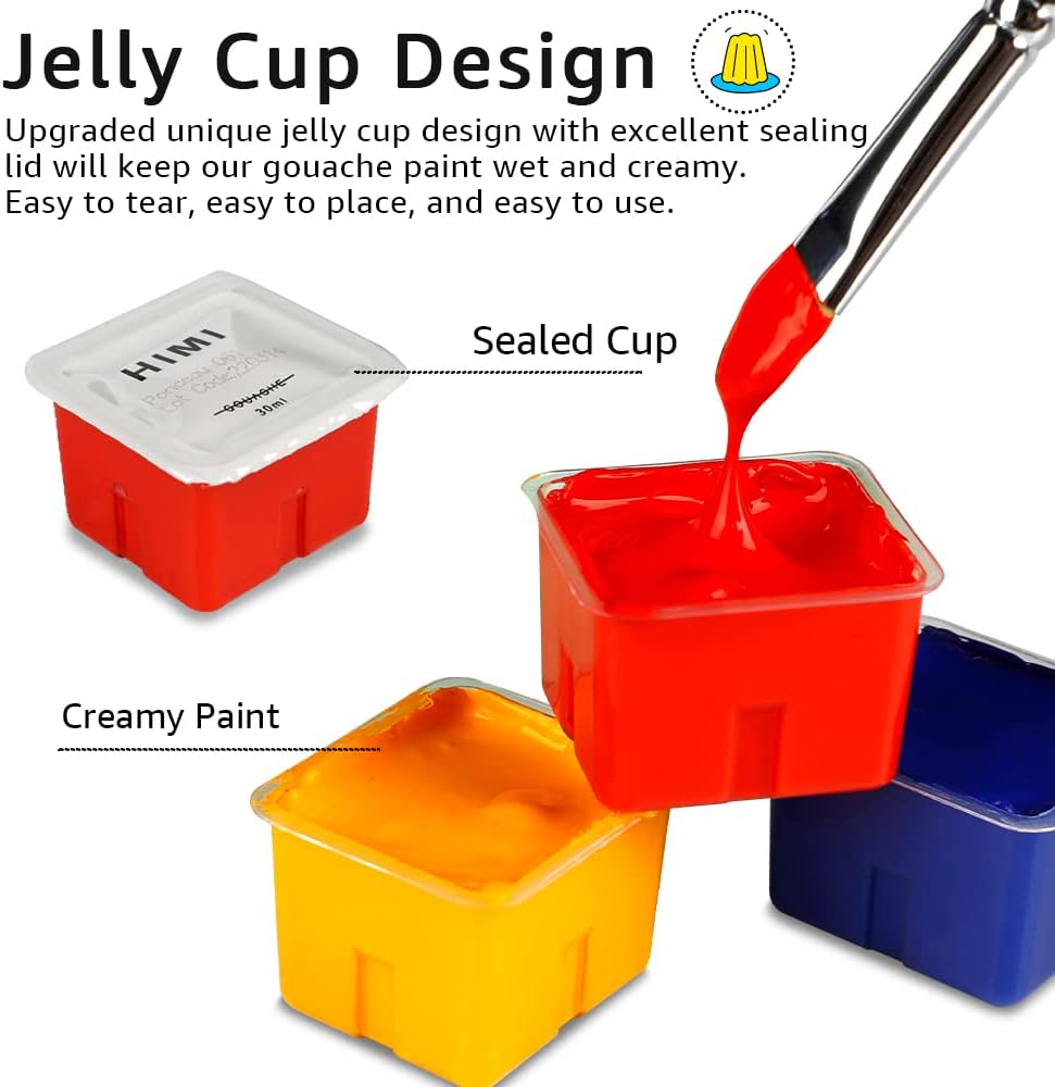 Gouache Paint Set, 24 Colors x 30ml/1oz with Brushes &#x26; Palette, Jelly Cup Design, Non-Toxic, Perfect for Beginners, Students, Artists(Green)