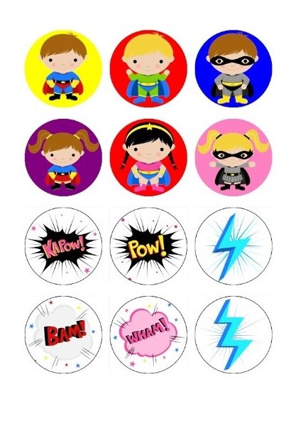 Superhero Kids Edible Cupcake Topper Images