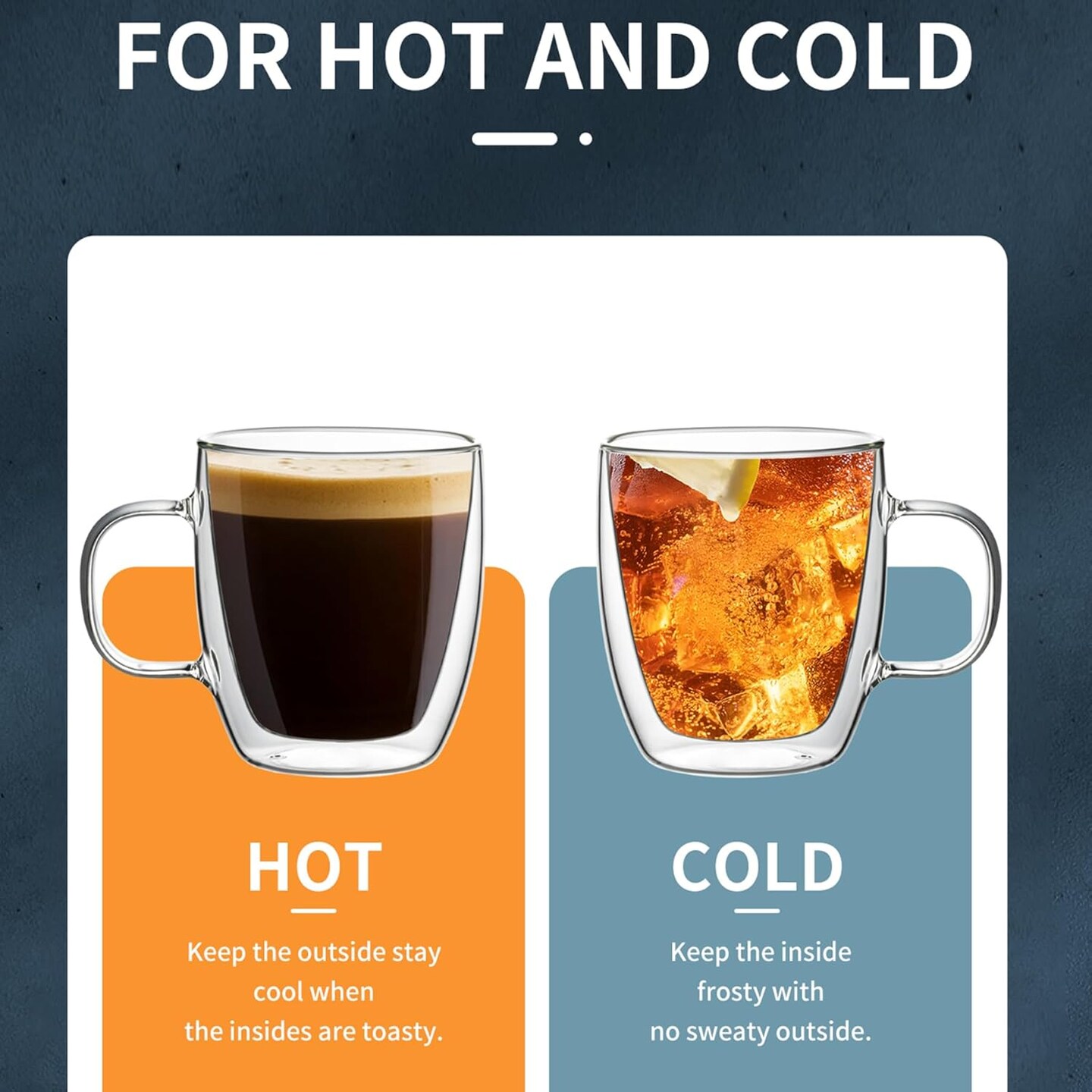 Double Wall Glass Coffee Mugs - 12.5 oz Insulated Clear Coffee Mugs Set of 2