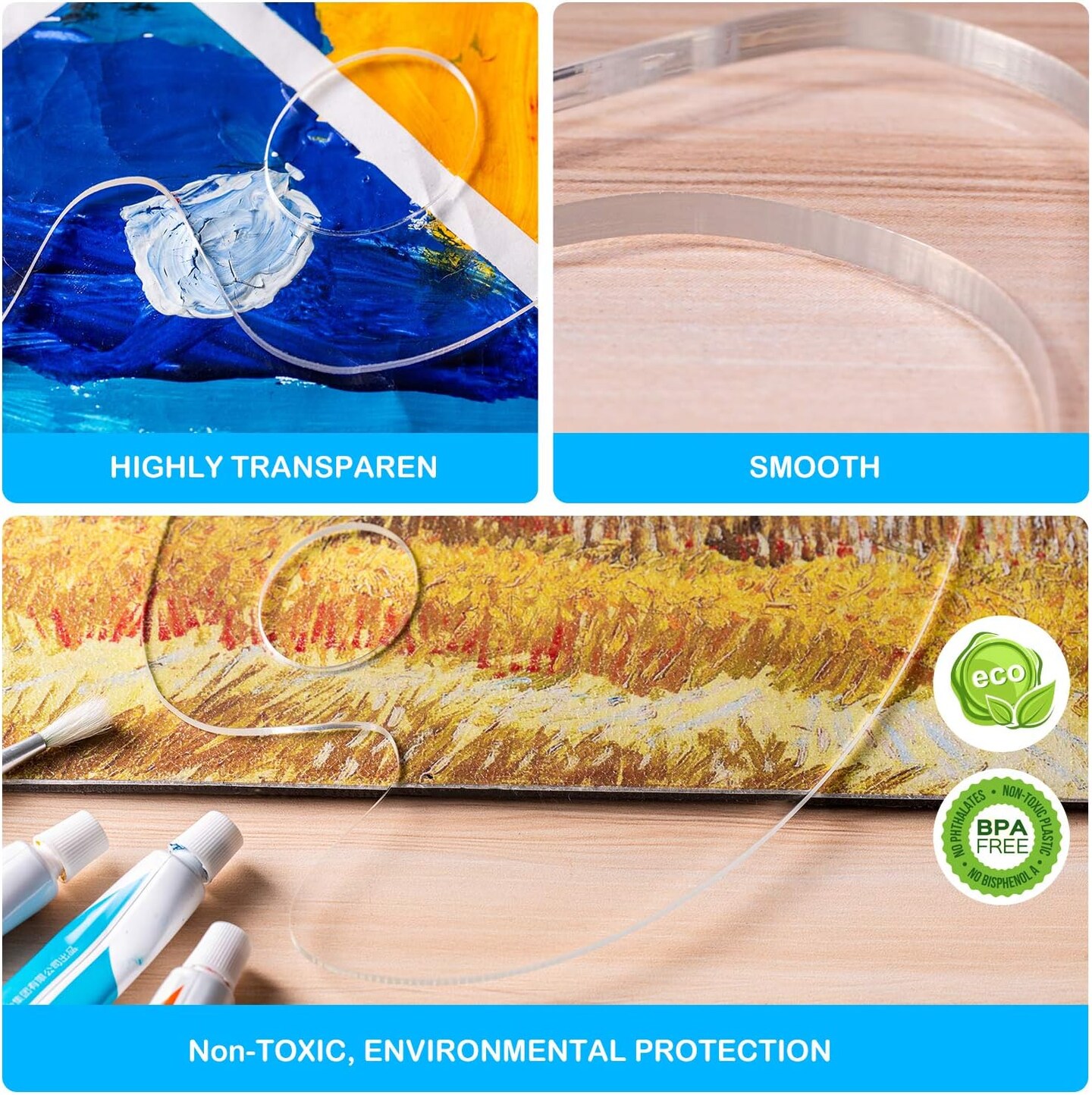 3pcs Acrylic Paint Palette Clear Art Palette for Adults &#x26; Kids, Transparent Non-Stick Oil Paint Palette with Protective Kraft for DIY Craft Art Painting Plate