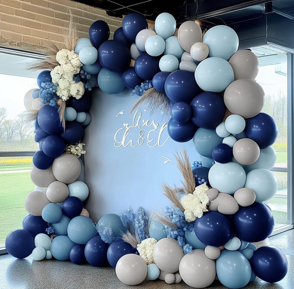 Navy Balloon Arch Kit - Double Stuffed Dusty Pastel Blue Garland Dark Light Blue Grey Latex Balloons for Baby Bridal Shower Birthday Wedding Graduation Party Decoration