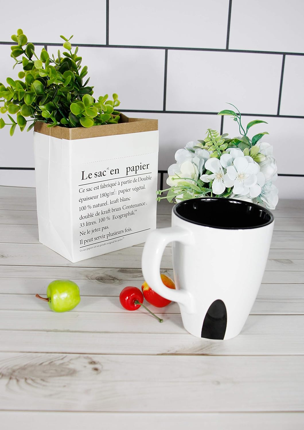 16oz large ceramic coffee mugs set of 4 White and black